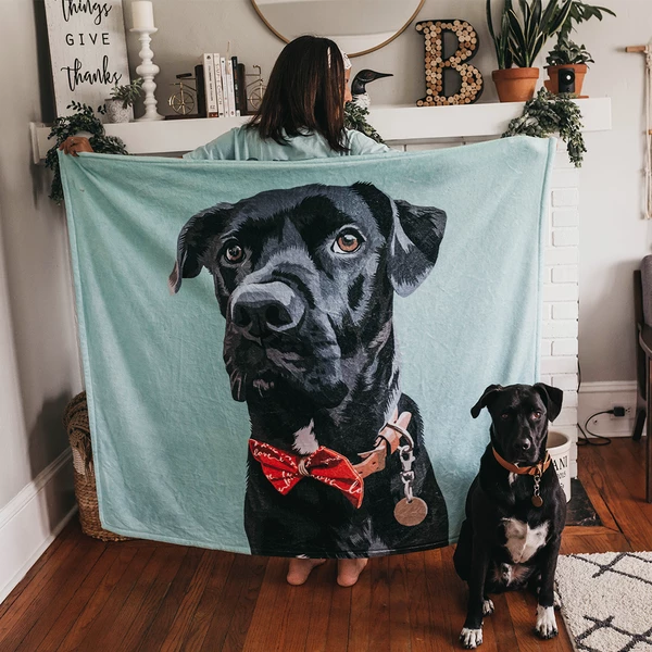 Custom Dog Blankets Personalized Pet Fleece Blanket Painted Art Portrait - MyFaceSocksAU