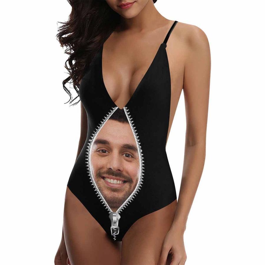Custom Face Zipper Photo Women's One Piece Sexy Suit - MyFaceSocksAu