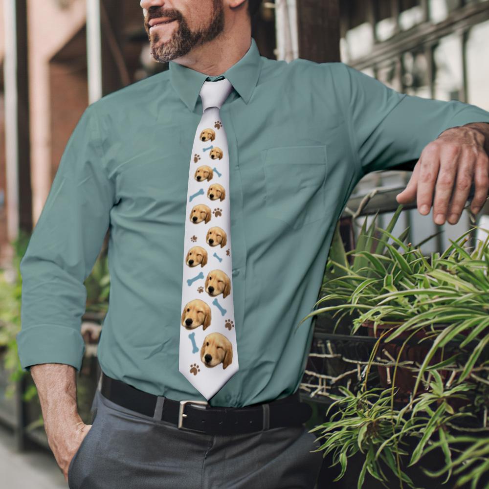 Custom Pet Face On White Necktie - Dog - MyFaceSocksAu