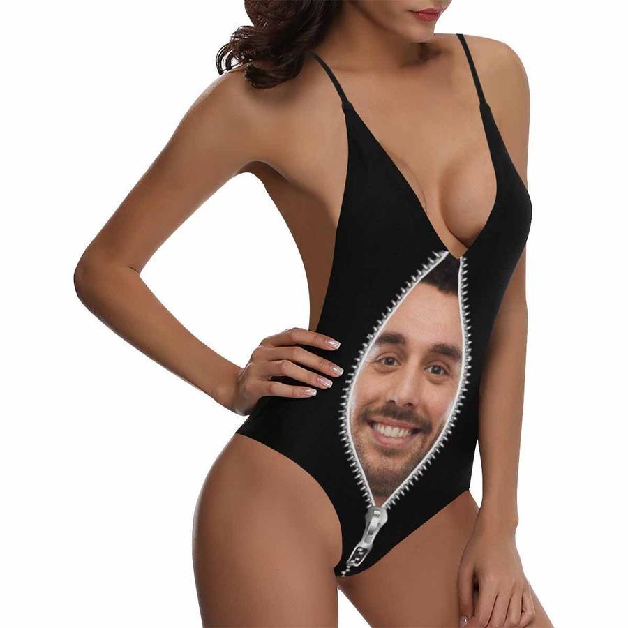 Custom Face Zipper Photo Women's One Piece Sexy Suit - MyFaceSocksAu