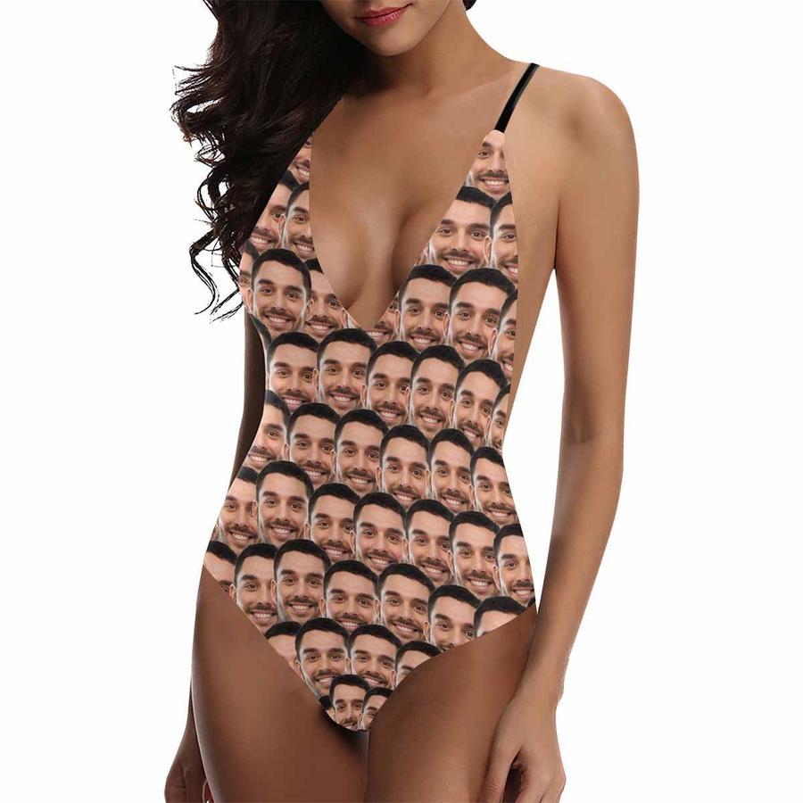 Custom Photo V-Neck Women's One Piece Swimsuit - MyFaceSocksAu