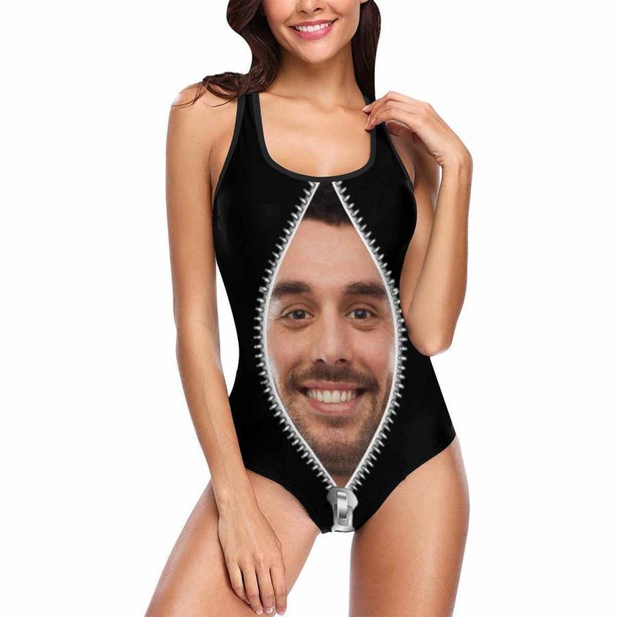 Custom Face Zipper Photo Women's One Piece Sexy Swimsuit - MyFaceSocksAu