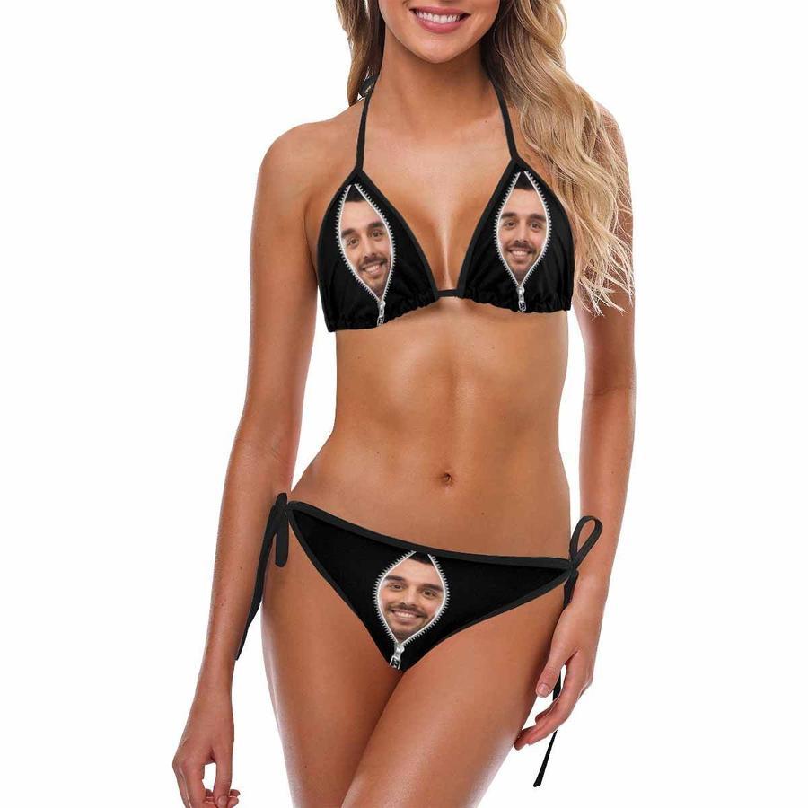 Custom Face Zipper Photo Women's Bikini Sexy Suit Free Size - MyFaceSocksAu