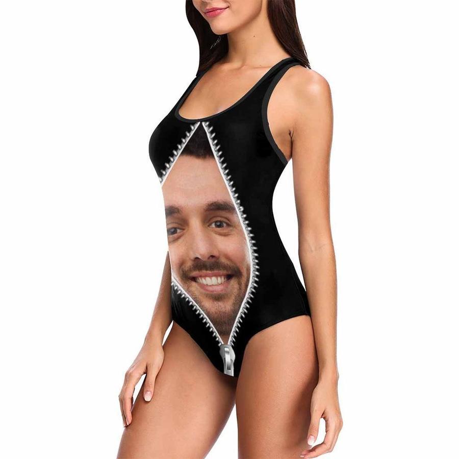 Custom Face Zipper Photo Women's One Piece Sexy Swimsuit - MyFaceSocksAu