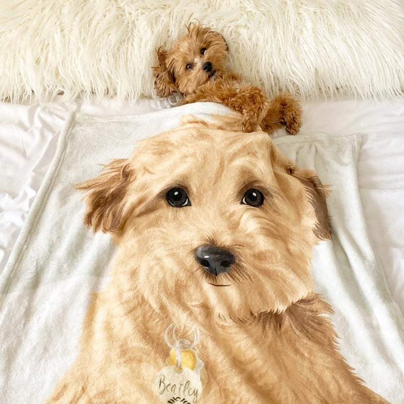 Custom Photo Dog Blankets Personalized Pet Fleece Blanket Painted Art Portrait
