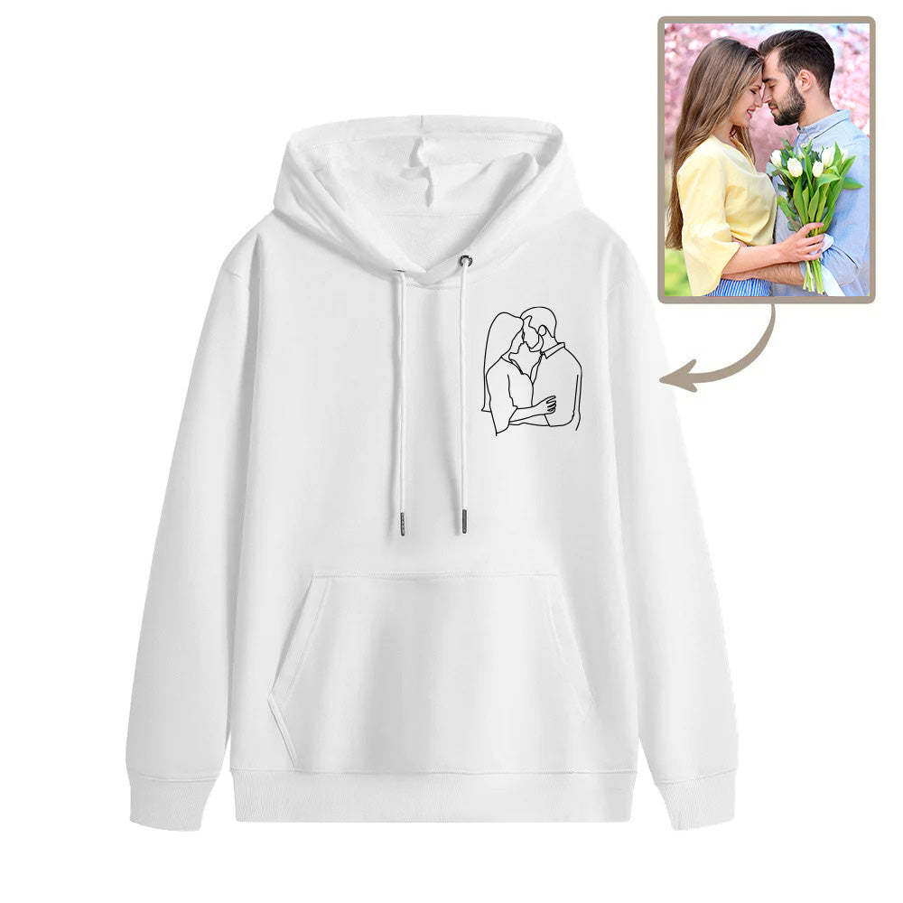 Custom Embroidered Pocket Portrait From Photo Outline Photo Sweatshirt Personalised Photo Couple Hoodie Gift For Bf - MyFaceSocksAu