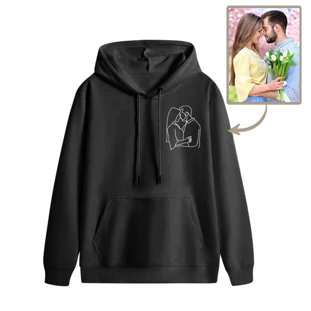 Custom Embroidered Pocket Portrait From Photo Outline Photo Sweatshirt Personalised Photo Couple Hoodie Gift For Bf - MyFaceSocksAu