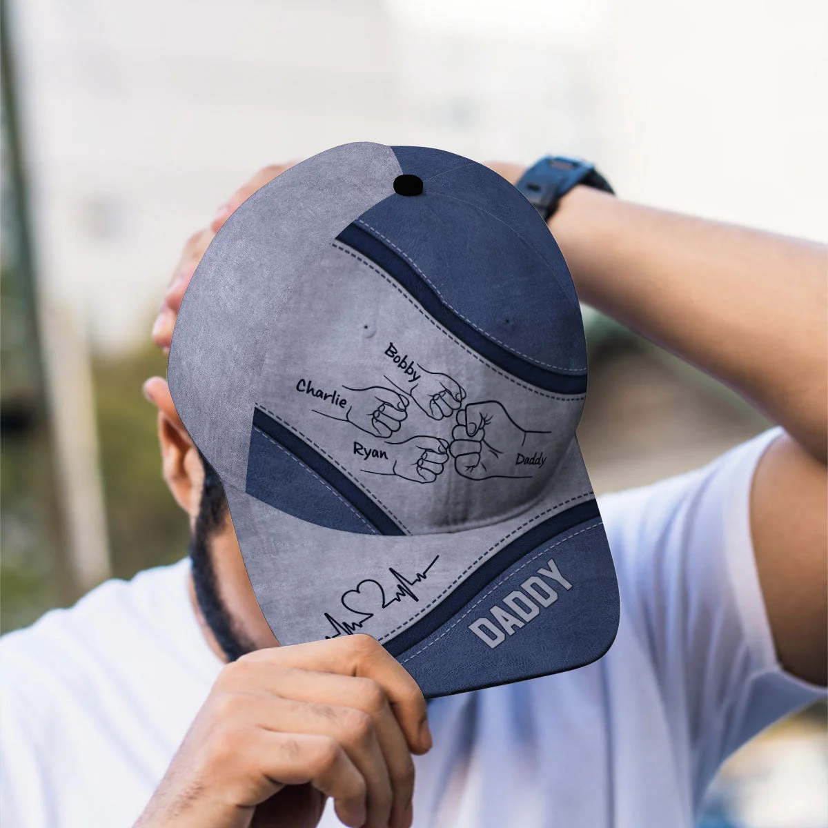 Outline Fist Bump Daddy Grandpa Personalised Classic Cap, Father's Day Gift For Dad, For Grandpa, For Husband
