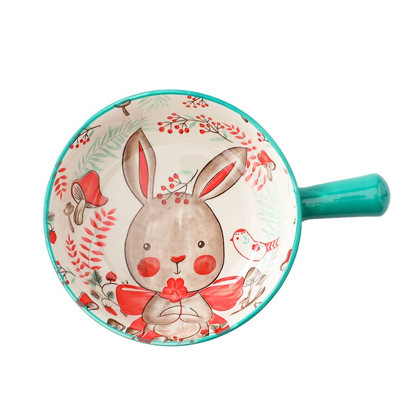 漫画の電子レンジのグラタン碗の陶磁器の釉薬の下で色をつけて碗の手で麺の碗のサラダの碗の電子レンジのグラタンの碗を焼きます
