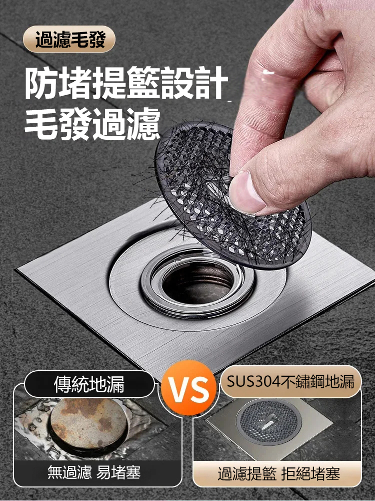 【不銹鋼面板】防臭帶蓋地漏