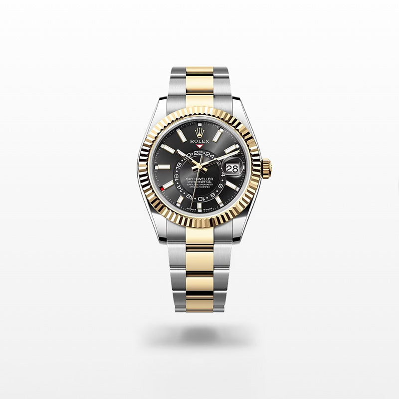 ROLEX スカイドゥエラー、ブライトブラック、オイスター、42 MM、オイスタースチール＆イエローゴールド336933-最安値に挑戦中!!!