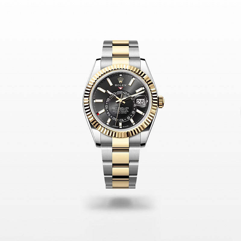 ROLEX スカイドゥエラー、ブライトブラック、オイスター、42 MM、オイスタースチール＆イエローゴールド336933-最安値に挑戦中!!!