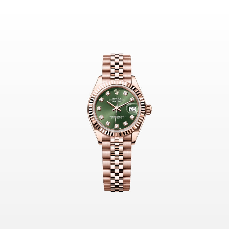 ROLEX   レディ デイトジャスト、ダイヤモンド入りオリーブグリーン、オイスター、28 MM、エバーローズゴールド279175-最安値に挑戦中!!!