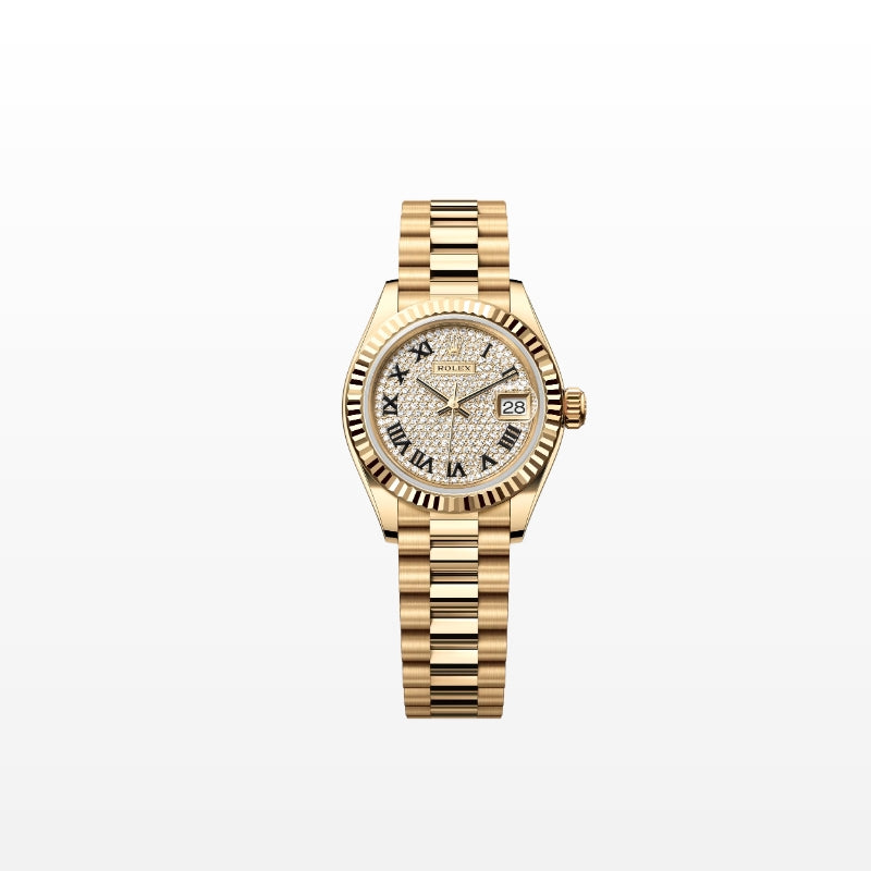 ROLEX   レディ デイトジャスト、パヴェダイヤモンド入り、オイスター、28 MM、イエローゴールド279178-最安値に挑戦中!!!