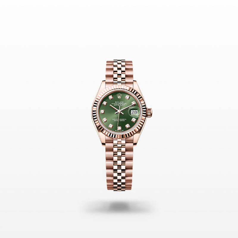 ROLEX   レディ デイトジャスト、ダイヤモンド入りオリーブグリーン、オイスター、28 MM、エバーローズゴールド279175-最安値に挑戦中!!!