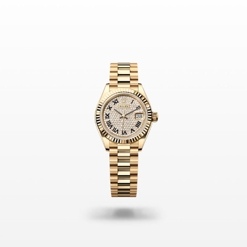 ROLEX   レディ デイトジャスト、パヴェダイヤモンド入り、オイスター、28 MM、イエローゴールド279178-最安値に挑戦中!!!