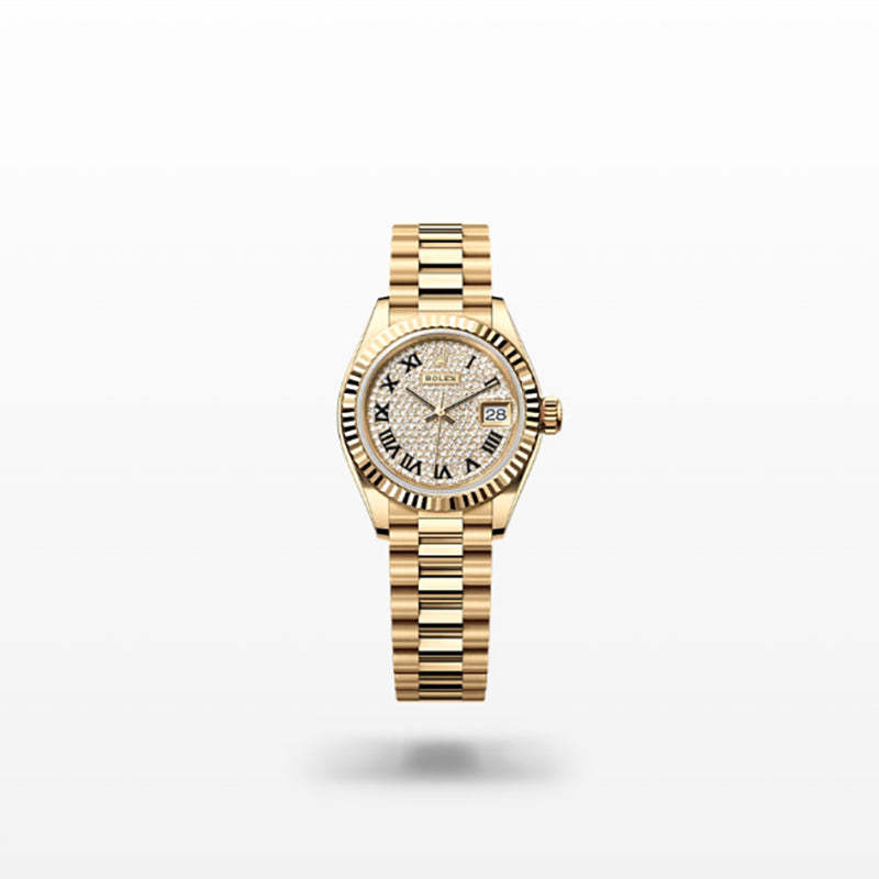 ROLEX   レディ デイトジャスト、パヴェダイヤモンド入り、オイスター、28 MM、イエローゴールド279178-最安値に挑戦中!!!