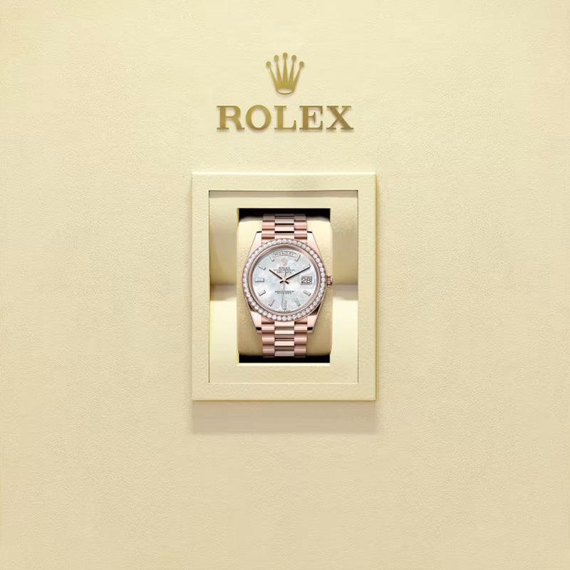 ROLEX   デイデイト 40、ダイヤモンド入りホワイトマザーオブパール、オイスター、40 MM、エバーローズゴールド、ダイヤモンドM228345RBR-0026-最安値に挑戦中!!!
