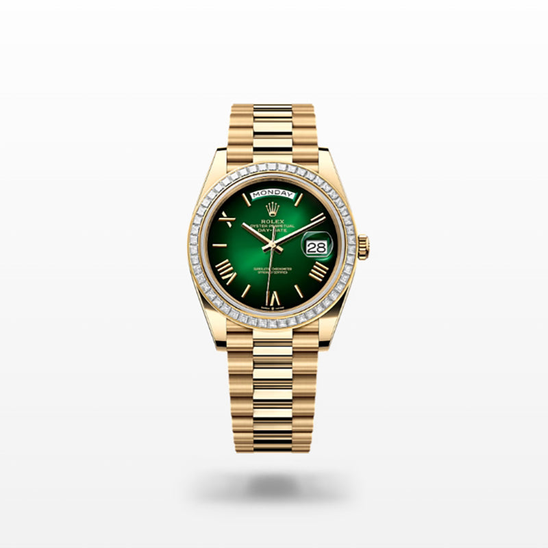ROLEX   デイデイト 40、グリーンオンブレ、オイスター、40 MM、イエローゴールド、ダイヤモンドM228398TBR-0042-最安値に挑戦中!!!