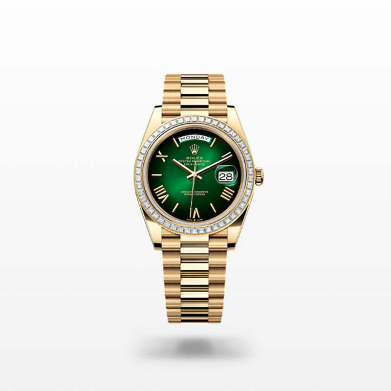 ROLEX   デイデイト 40、グリーンオンブレ、オイスター、40 MM、イエローゴールド、ダイヤモンドM228398TBR-0042-最安値に挑戦中!!!