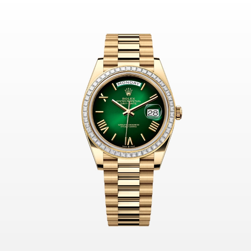 ROLEX   デイデイト 40、グリーンオンブレ、オイスター、40 MM、イエローゴールド、ダイヤモンドM228398TBR-0042-最安値に挑戦中!!!