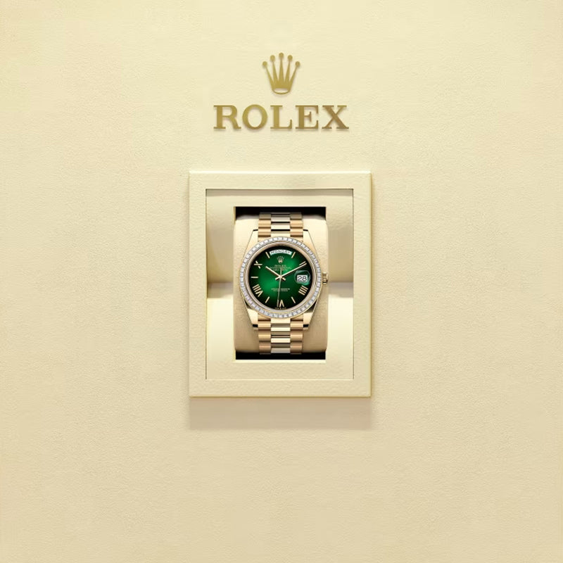 ROLEX   デイデイト 40、グリーンオンブレ、オイスター、40 MM、イエローゴールド、ダイヤモンドM228398TBR-0042-最安値に挑戦中!!!