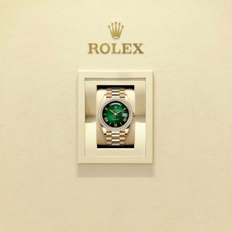 ROLEX   デイデイト 40、グリーンオンブレ、オイスター、40 MM、イエローゴールド、ダイヤモンドM228398TBR-0042-最安値に挑戦中!!!