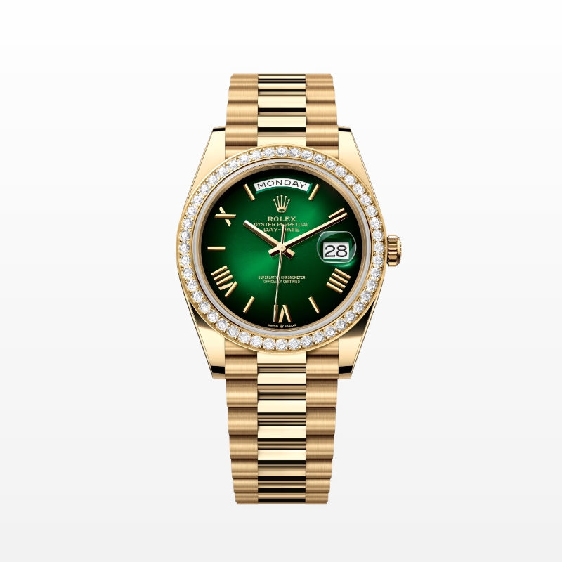 ROLEX   デイデイト 40、グリーンオンブレ、オイスター、40 MM、イエローゴールド、ダイヤモンドM228348RBR-0045-最安値に挑戦中!!!