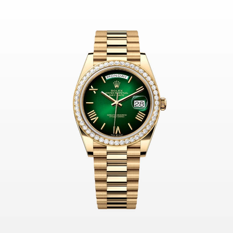 ROLEX   デイデイト 40、グリーンオンブレ、オイスター、40 MM、イエローゴールド、ダイヤモンドM228348RBR-0045-最安値に挑戦中!!!