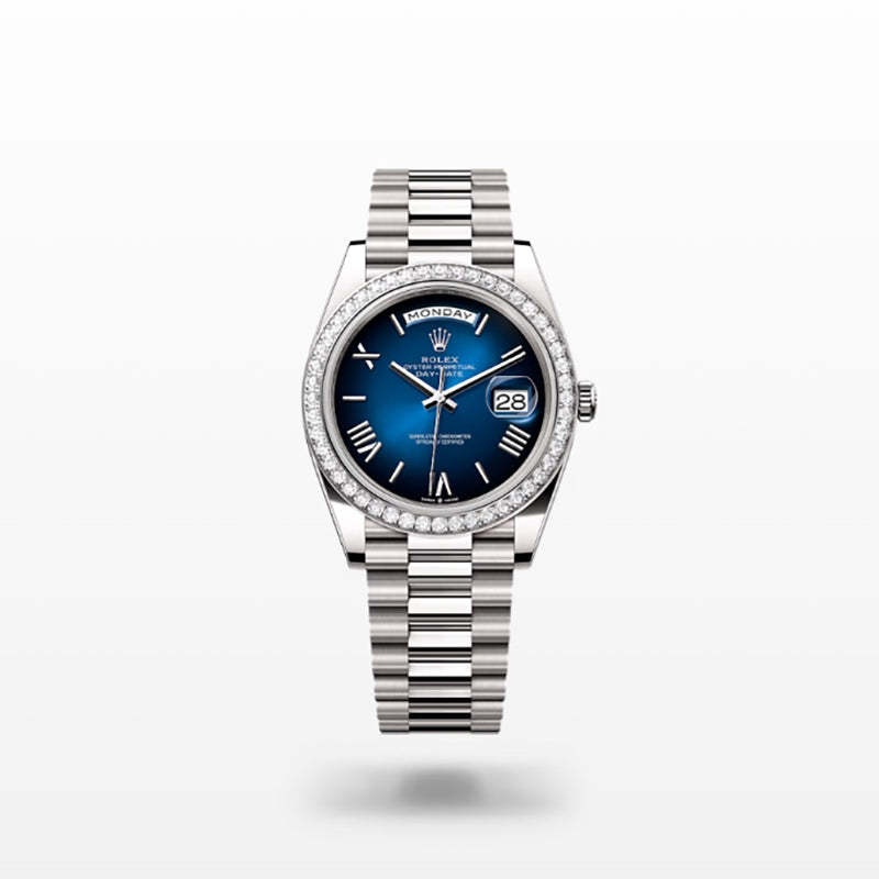 ROLEX   デイデイト 40、ブルーオンブレ、オイスター、40 MM、ホワイトゴールド、ダイヤモンドM228349RBR-0045-最安値に挑戦中!!!