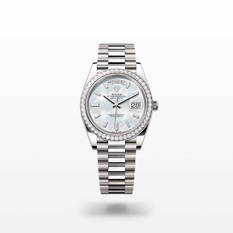 ROLEX   デイデイト 40、ダイヤモンド入りホワイトマザーオブパール、オイスター、40 MM、ホワイトゴールド、ダイヤモンドM228349RBR-0046-最安値に挑戦中!!!