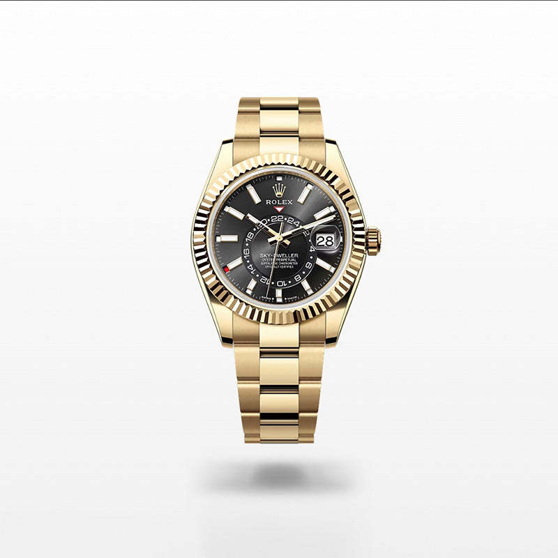 ROLEX スカイドゥエラー、ブライトブラック、オイスター、42 MM、イエローゴールド336938-最安値に挑戦中!!!