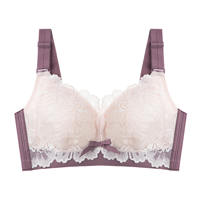 Purple Color Minimizer Bra The Most Beautiful Lace Bra For Refreshing & Slimming, Wireless Design Also Offers Excellent Support VEIMIA
