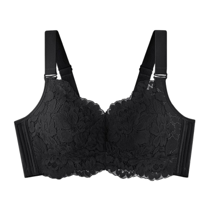 Black Full Cup Lace Minimizing Bra With Adjustable Strap VEIMIA