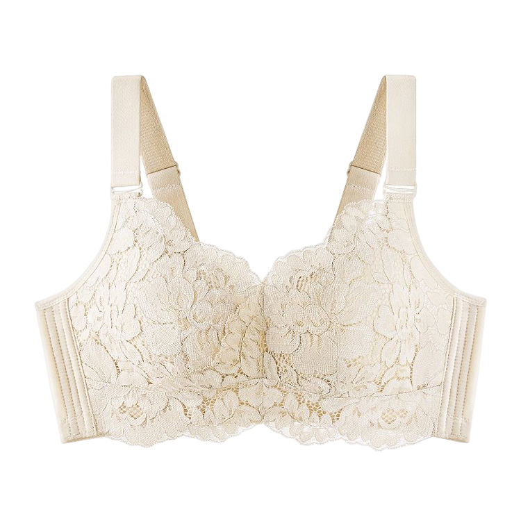 White Breathable Full Cup Lace Minimizing Bra With Adjustable Strap VEIMIA