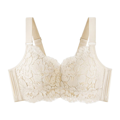 White Breathable Full Cup Lace Minimizing Bra With Adjustable Strap VEIMIA