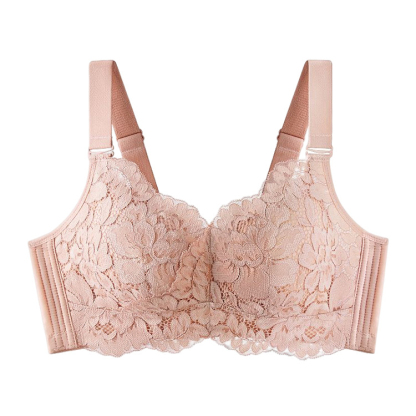 Pink Full Cup Lace Minimizing Bra With Adjustable Strap VEIMIA
