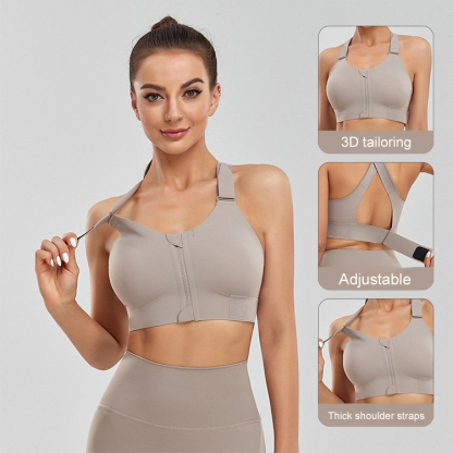 High Impact Zip Up Front Cross Back Sports Bras For Large Breast VEIMIA