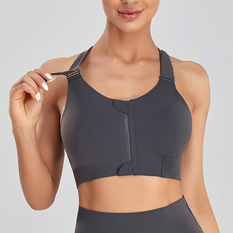 High Impact Zip Up Front Cross Back Sports Bras For Large Breasts VEIMIA