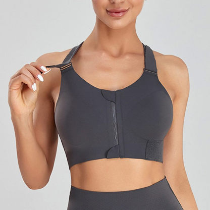 High Impact Zip Up Front Cross Back Sports Bras For Large Breasts VEIMIA