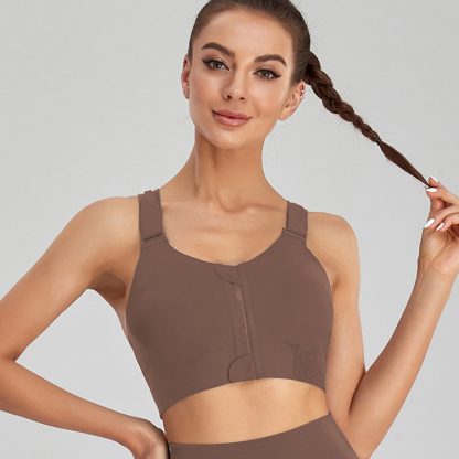 Zip Up Front Cross Back Sports Bra For Large Breasts VEIMIA