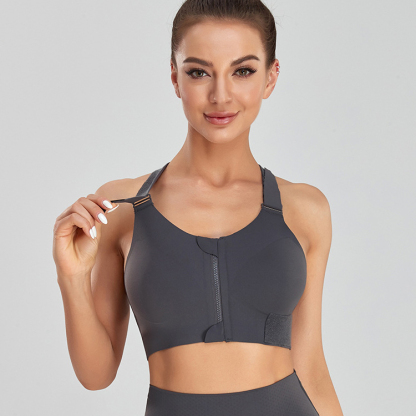 High Impact Zip Front Cross Back Sports Bras For Large Breasts VEIMIA