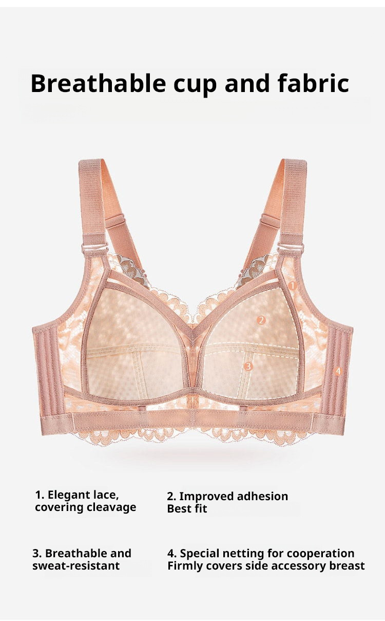 Breathable Cup Lace Minimizing Bra With Adjustable Strap VEIMIA
