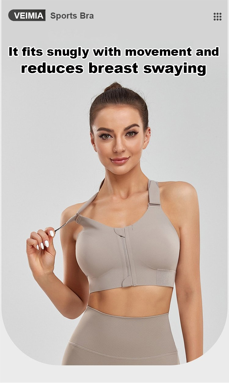 High Impact Zip Up Front Cross Back Sports Bra For Large Breasts VEIMIA