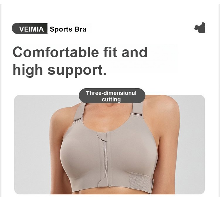 High Impact Zip Up Front Sports Bra For Heavy Breasts VEIMIA