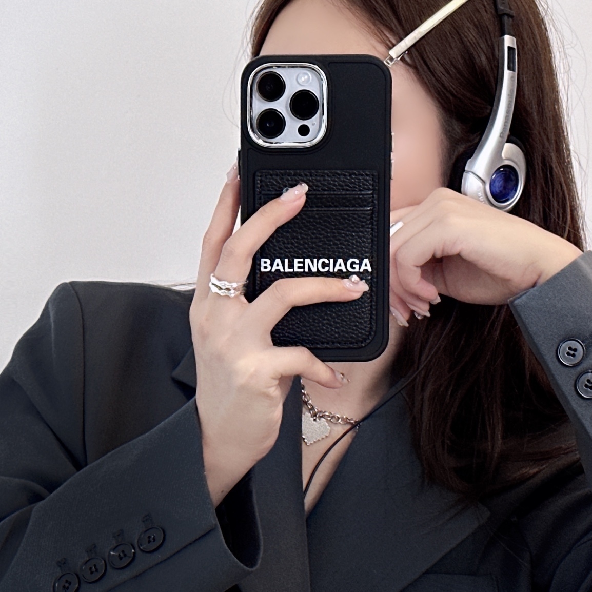 バレンシアガ 携帯ケース シンプル ブラック レディース&メンズ
