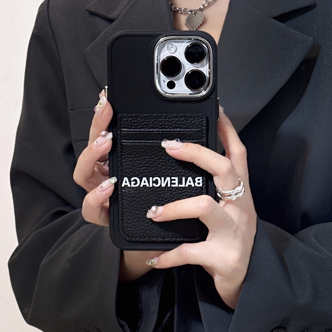 バレンシアガ 携帯ケース シンプル ブラック レディース&メンズ