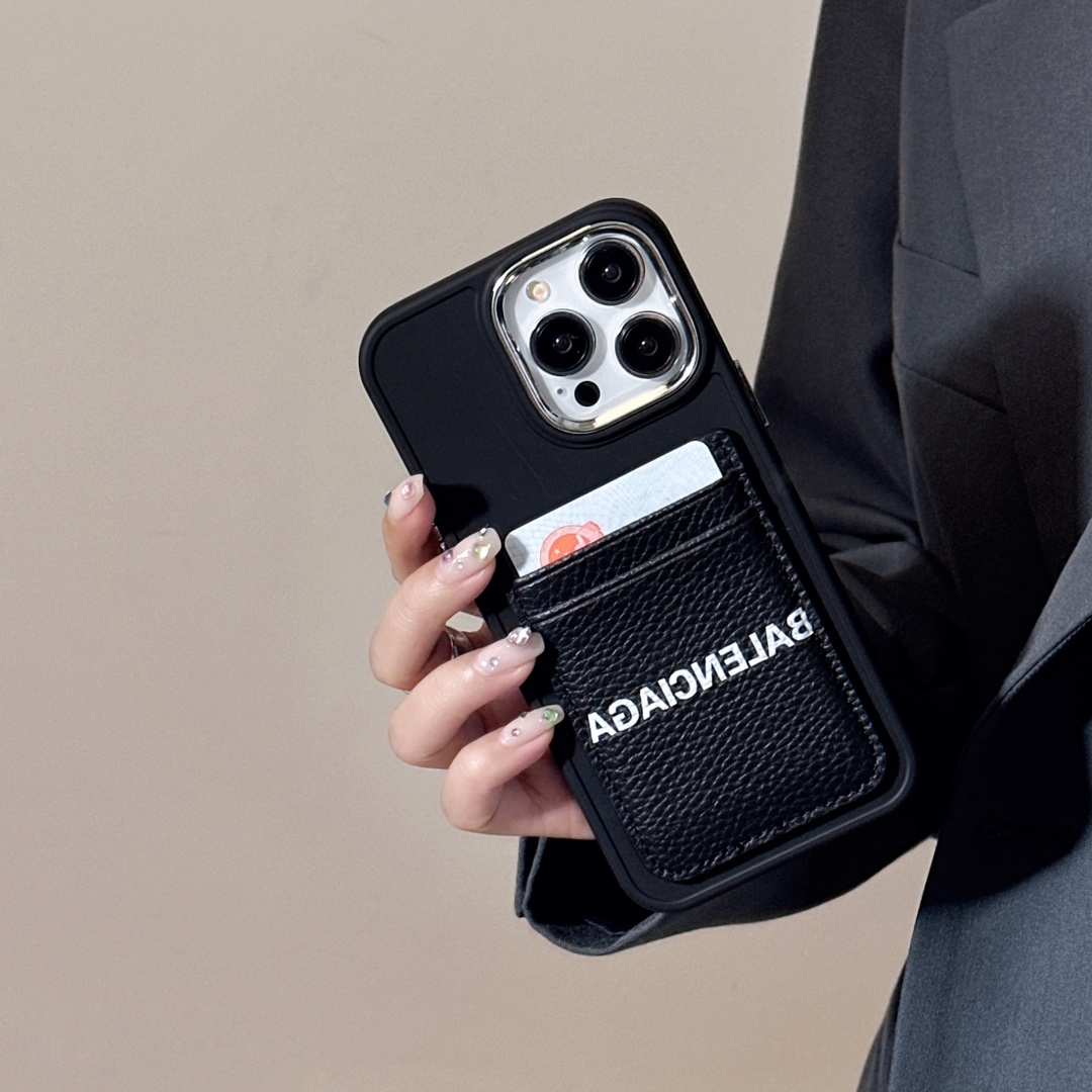 バレンシアガ 携帯ケース シンプル ブラック レディース&メンズ