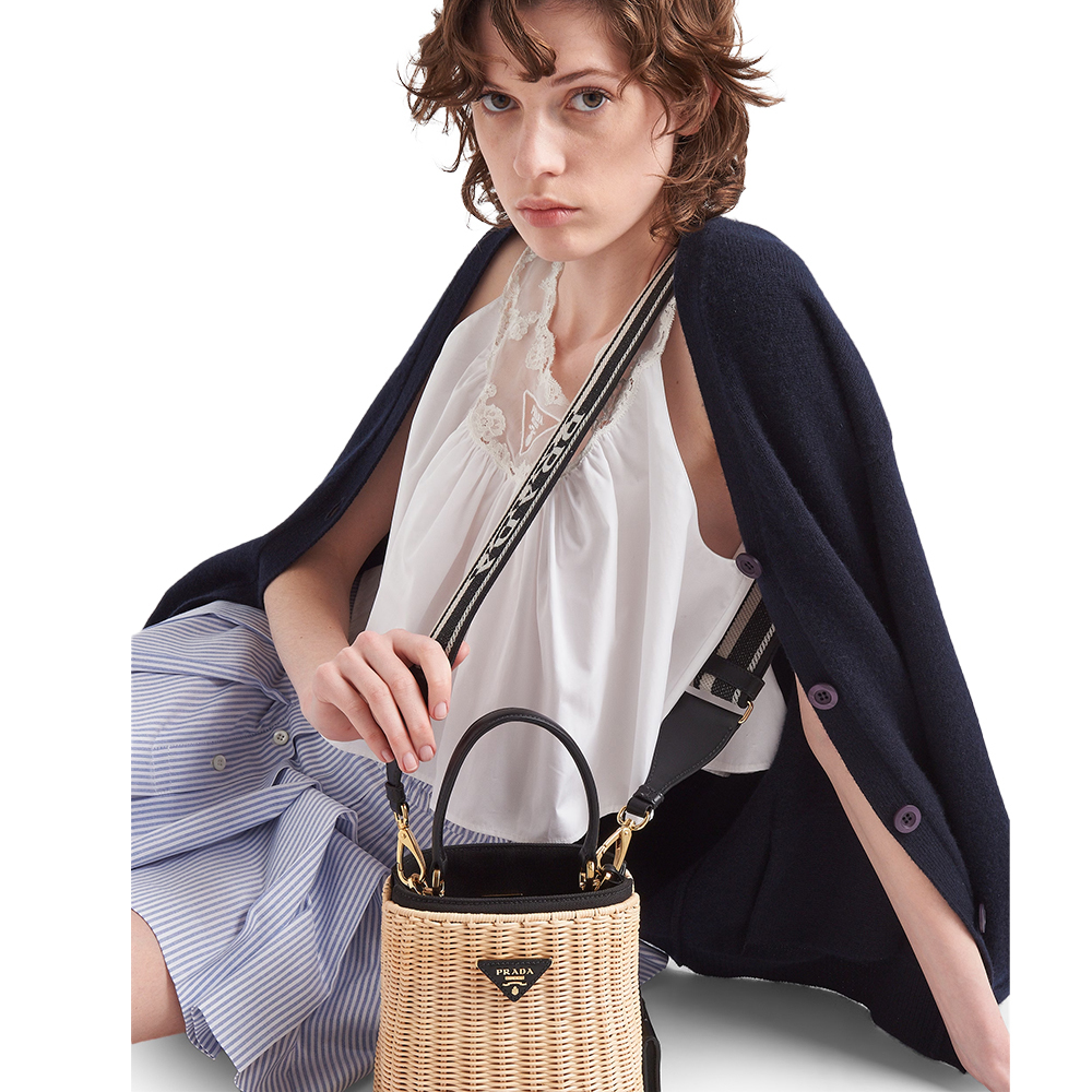 PRADA(プラダ) プラダ パニエ ウィッカーxキャンバス バッグ