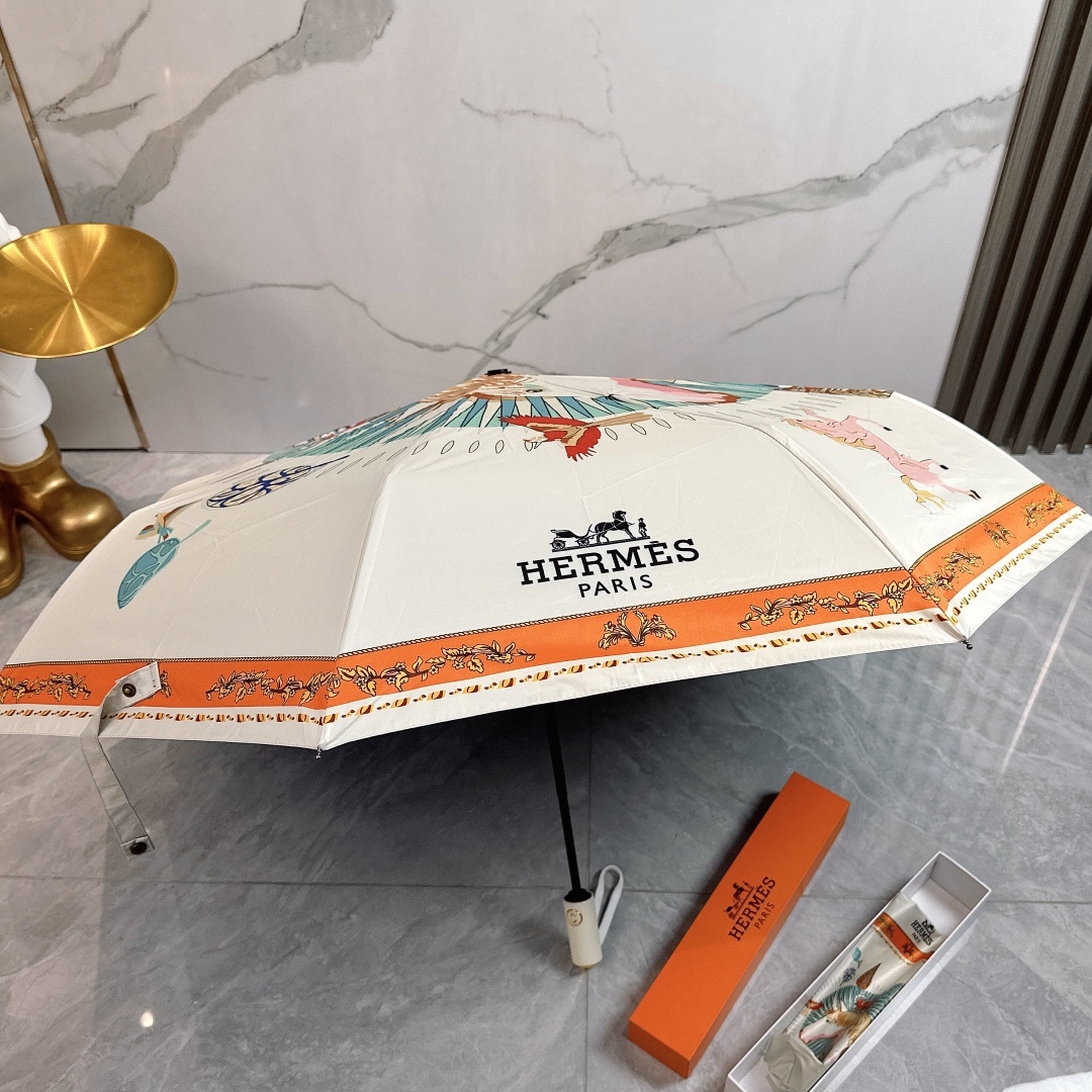エルメス（HERMES）晴雨兼用 傘 日傘 自動折り たたみ傘 レディース メンズ